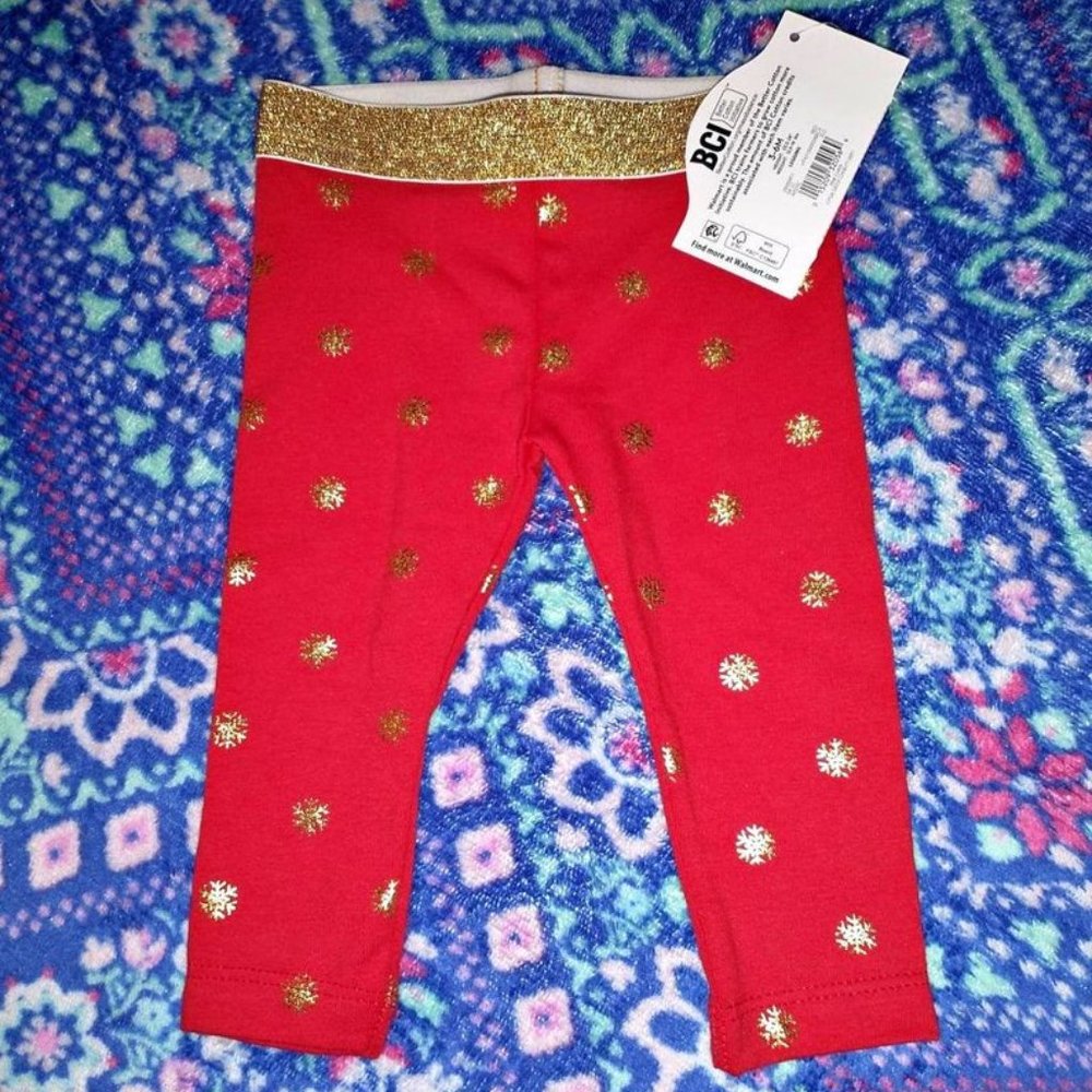 HOLIDAY TIME baby girl leggings red gold 3-6 month K-219